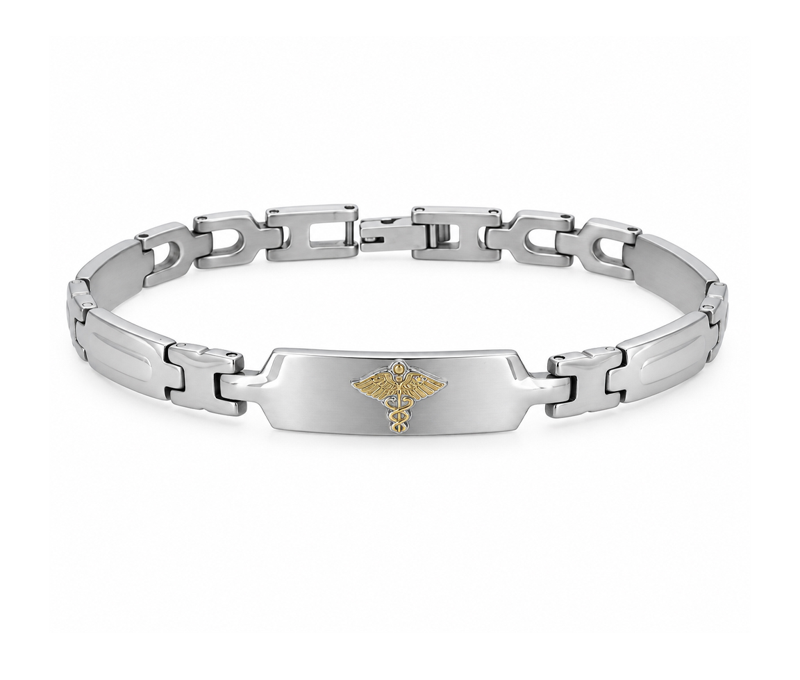 BRACELET MÉDICAL EN ACIER ET OR 10K - WB BMD332 - MEDICO BELLO