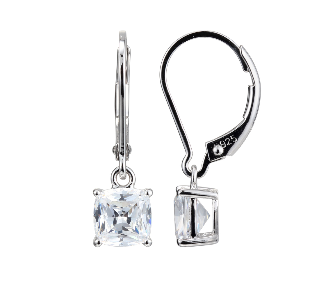ÉLÉGANTES BOUCLES EN ARGENT RHODIÉ AVEC ATTACHES FRANÇAISES SERTIES DE CUBIQUES ZIRCONIAS - PJ R2AG0T0004 - REIGN