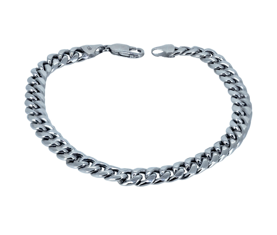 BRACELET À MAILLE GOURMETTE EN OR BLANC - S CURB6.6W08 - BIJOUX D'IMPORTATION