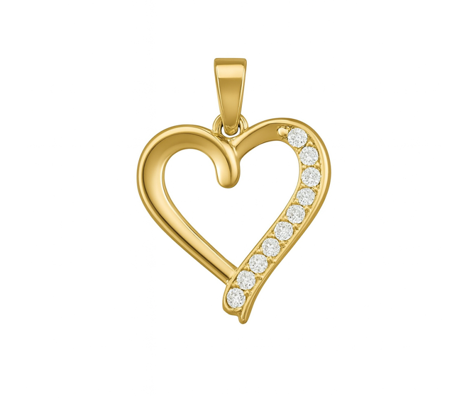  PENDENTIF COEUR AJOURÉ EN OR JAUNE SERTI DE CUBIQUES ZIRCONIAS - MB COEUR68 - BIJOUX D'IMPORTATION