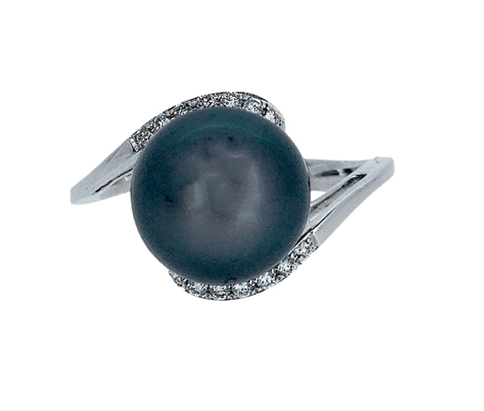 BAGUE EN OR BLANC SERTIE D'UNE PERLE DE TAHITI ET DE DIAMANTS - CG RT76402 - PERLE D'IMPORTATION