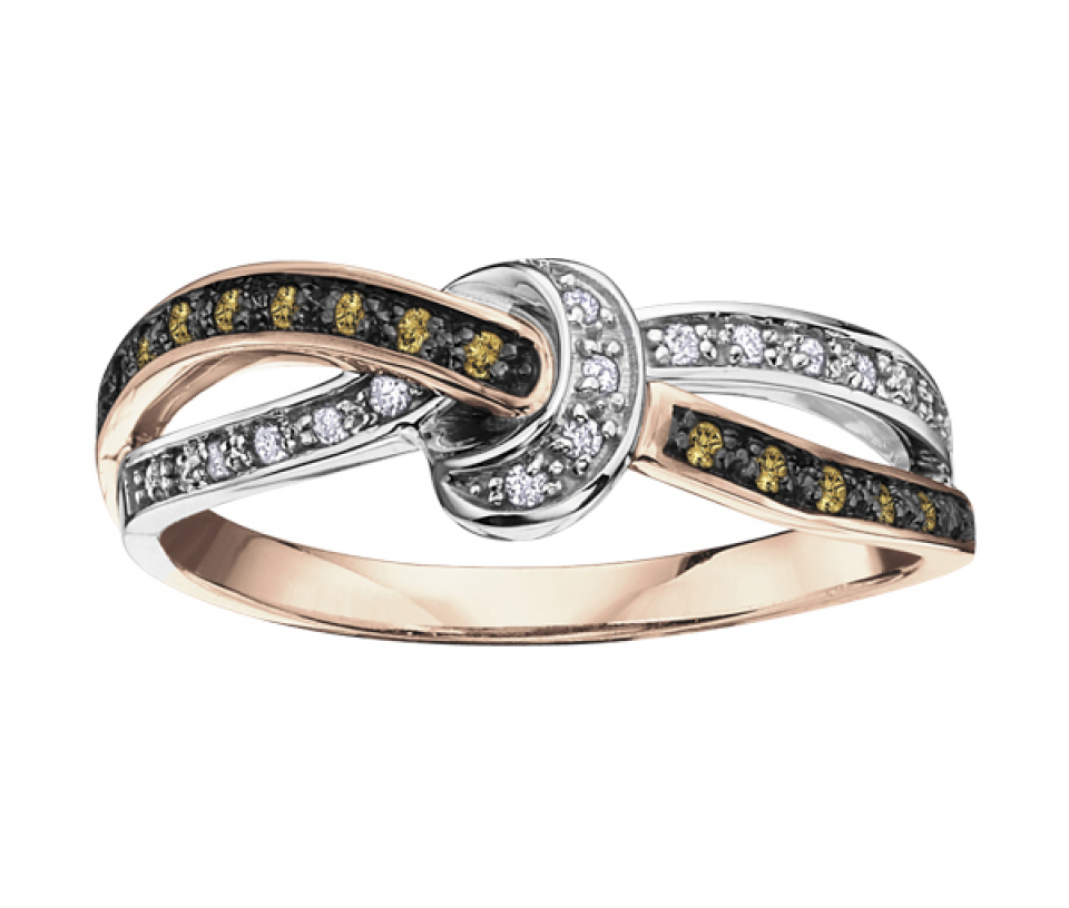 BAGUE EN OR 10K ROSE/BLANC SERTIE DE DIAMANTS BLANCS ET BRUNS - CR DD2248 - BIJOUX CANADIEN