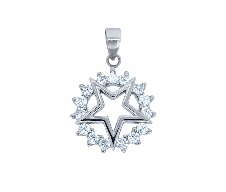 PENDENTIF CERCLE DE VIE/ÉTOILE EN ARGNT RHODIÉ SERTI DE CUBIQUES ZIRCONIAS - MB PEN74S - BIJOUX D'IMPORTATION