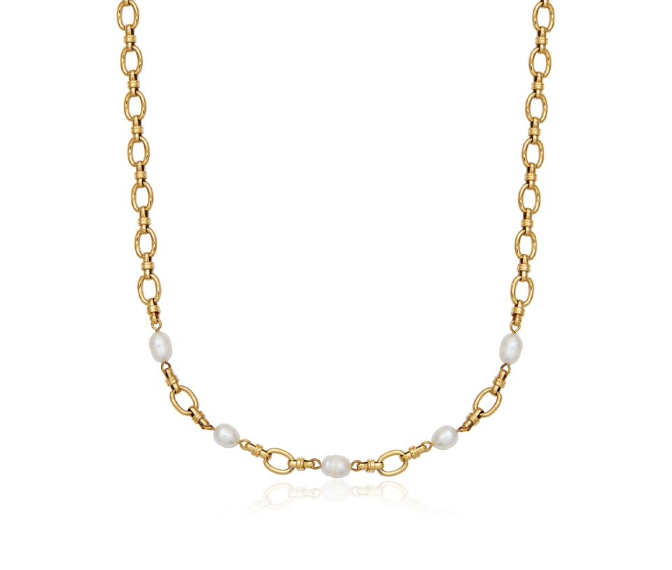 COLLIER EN ACIER/PVD OR SERTI DE PERLES D'EAU DOUCE - PJ T0XH960218 - STEELX