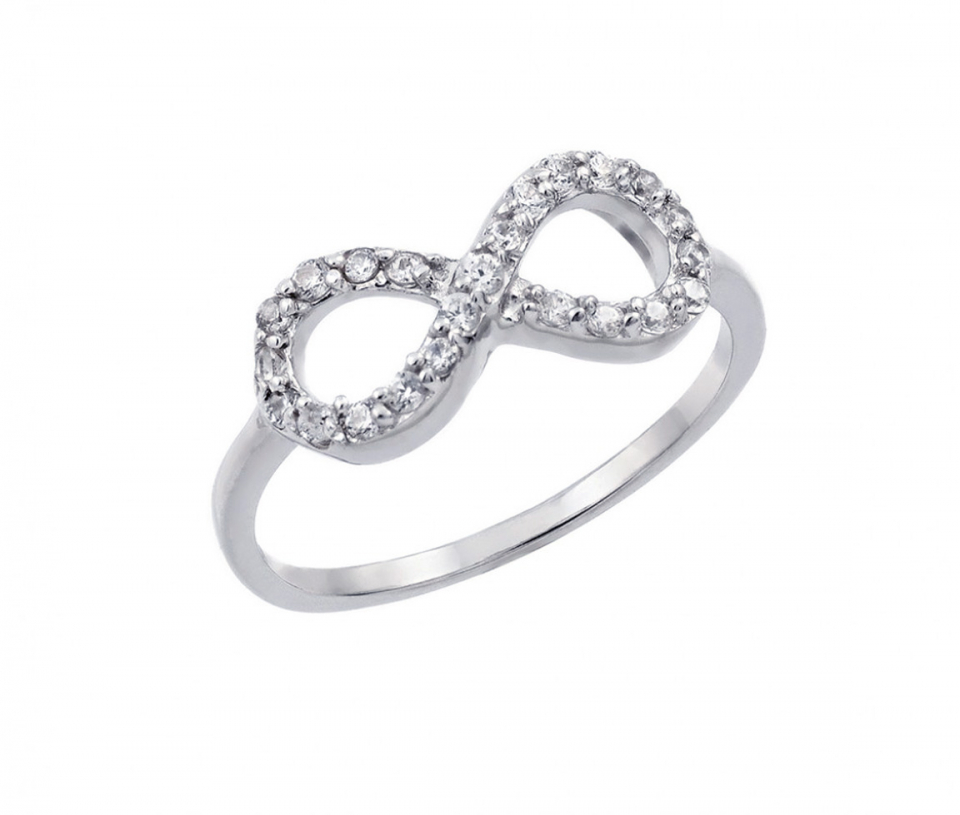 BAGUE INFINI EN ARGENT RHODIÉ SERTIE DE CUBIQUES ZIRCONIAS - SP STR01001 - BIJOUX D'IMPORTATION