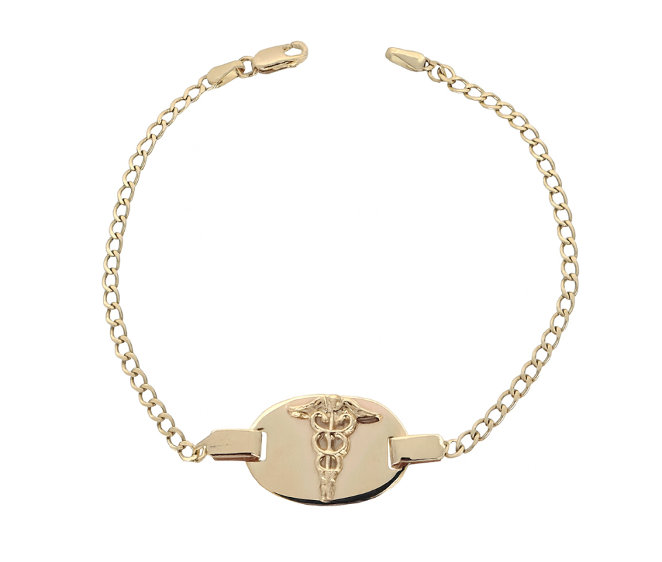 BRACELET MÉDICAL EN OR JAUNE À MAILLE GOURMETTE - SJ MEDCURB2Y - BIJOUTERIE SUISSE INC.