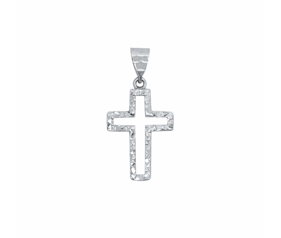 PENDENTIF CROIX EN OR BLANC TAILLÉE DIAMANT - MB CROIX13 - BIJOUX D'IMPORTATION