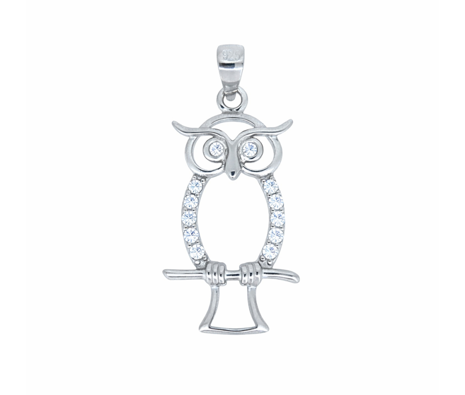 PENDENTIF HIBOU AJOURÉ EN ARGENT RHODIÉ SERTI DE CUBIQUES ZIRCONIAS - MB ANIM33S - BIJOUX D'IMPORTATION