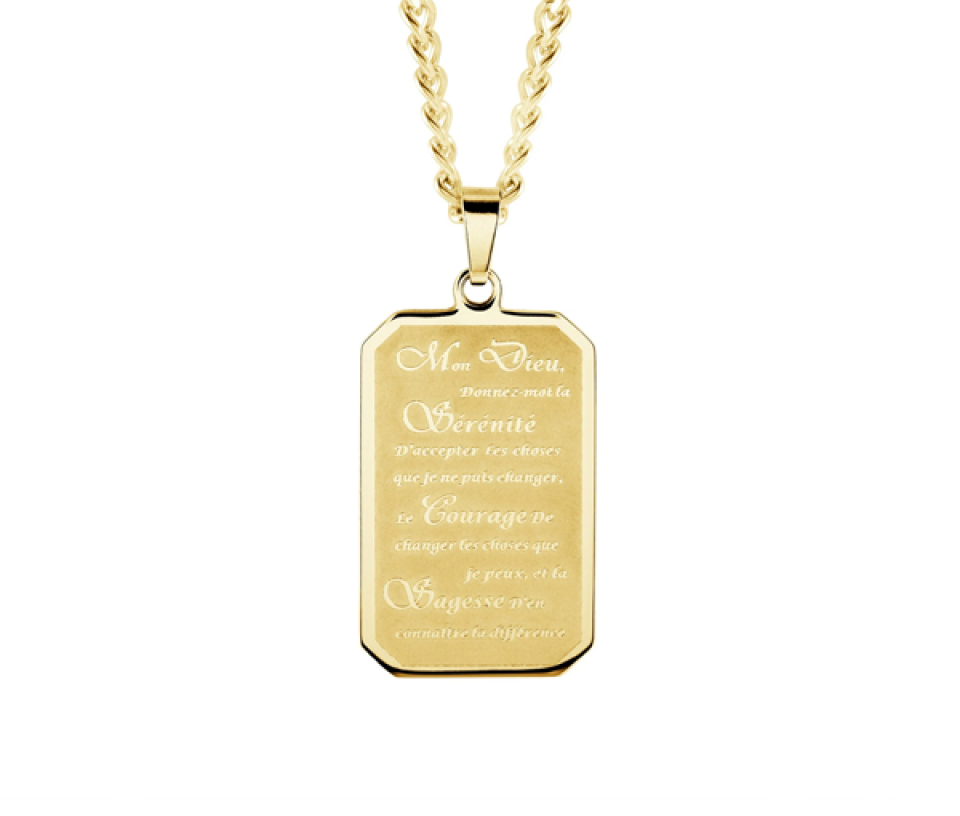 PENDNTIF DOG TAG PRIÈRE DE LA SÉRÉNITÉ ET SA CHAINE EN ACIER/PVD OR - IG SP150 - ITALGEM