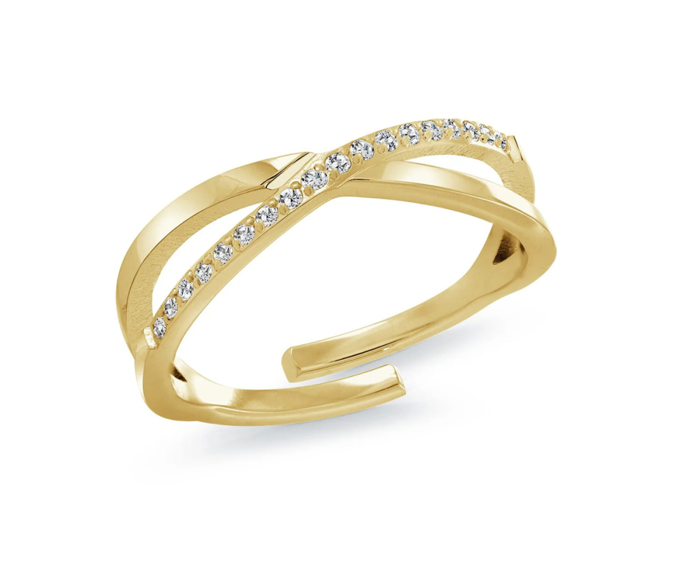 BAGUE CROISÉE EN ACIER/PVD OR SERTIE DE CUBIQUE ZIRCONIAS À TAILLE UNIQUE - IG SWR21 - ITALGEM