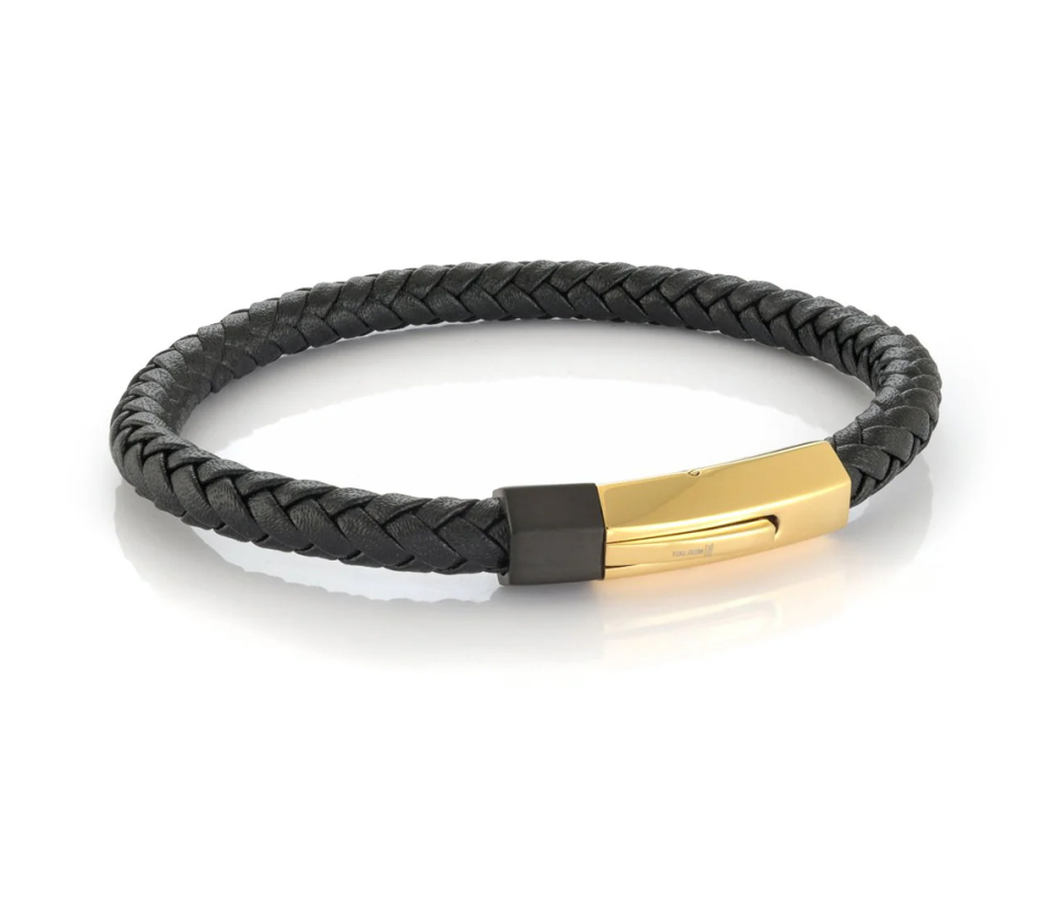 BRACELET EN CUIR TRESSÉ AVEC FERMOIR EN ACIER/PVD OR - IG SLB504/7.5 - ITALGEM