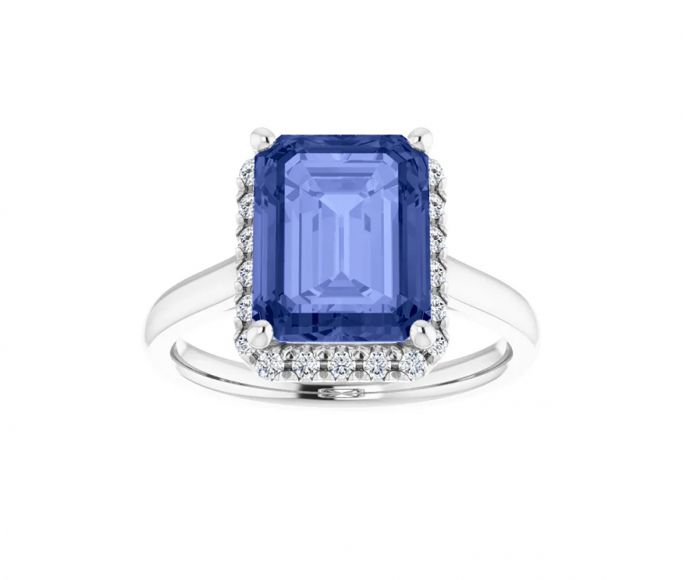 MAGNIFIQUE BAGUE EN OR 14K BLANC SERTIE D'UNE TANZANITE ET DE DIAMANTS - ST 123449TN - BIJOUX IMPORTATION