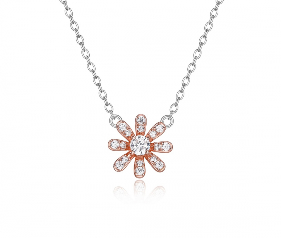 COLLIER MARGUERITE EN ARGENT RHODIÉ/PVD OR ROSE SERTI DE CUBIQUES ZIRCONIAS - PJ R0A90A0014 - REIGN