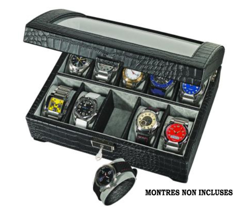 COFFRE POUR 10 MONTRES FINI CUIR NOIR - JM WB310 - ALPINE