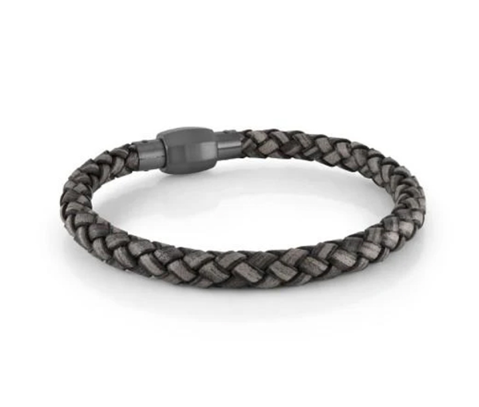 BRACELET EN ACIER/PVD GUNMETAL ET CUIR GRIS TRESSÉ - IG SLB612 - ITALGEM