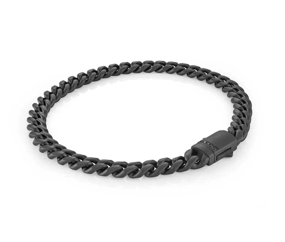 BRACELET EN ACIER/PVD NOIR MAT À MAILLE GOURMETTE AVEC FERMOIR SERTI DE CUBIQUES ZIRCONIAS NOIRS - IG SMB753 - ITALGEM