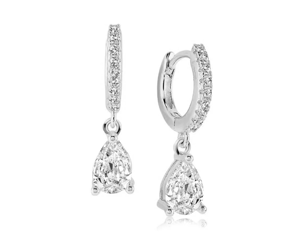 BOUCLES HUGGIES EN ACIER SERTIES D'UN CUBIQUE ZIRCONIA DE TAILLE POIRE - IG SEA396 - VELORIA