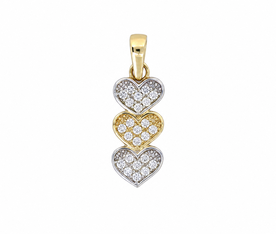 PENDENTIF 3 COEURS AVEC CUBIQUES ZIRCONIAS