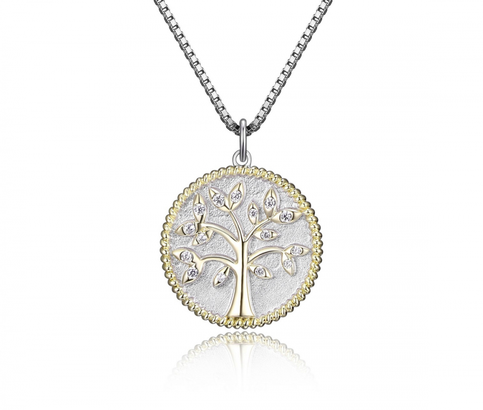 COLLIER EN ARGENT RHODIÉ/PVD OR 2 TONS ARBRE DE VIE SERTI DE CUBIQUES ZIRCONIAS - PJ R0A987001Z - REIGN