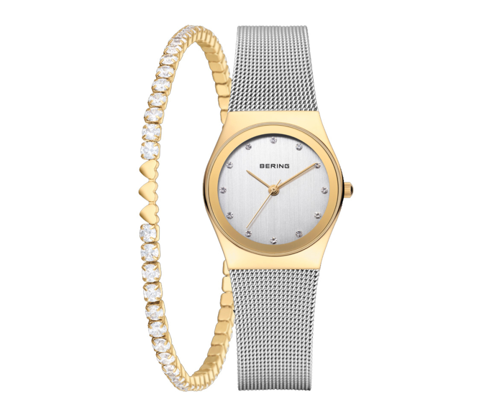 MONTRE BERING ET BRACELET TENNIS EN ACIER/PVD OR 2 TONS SERTIS DE CRISTAUX - MI 12927/001 - BERING