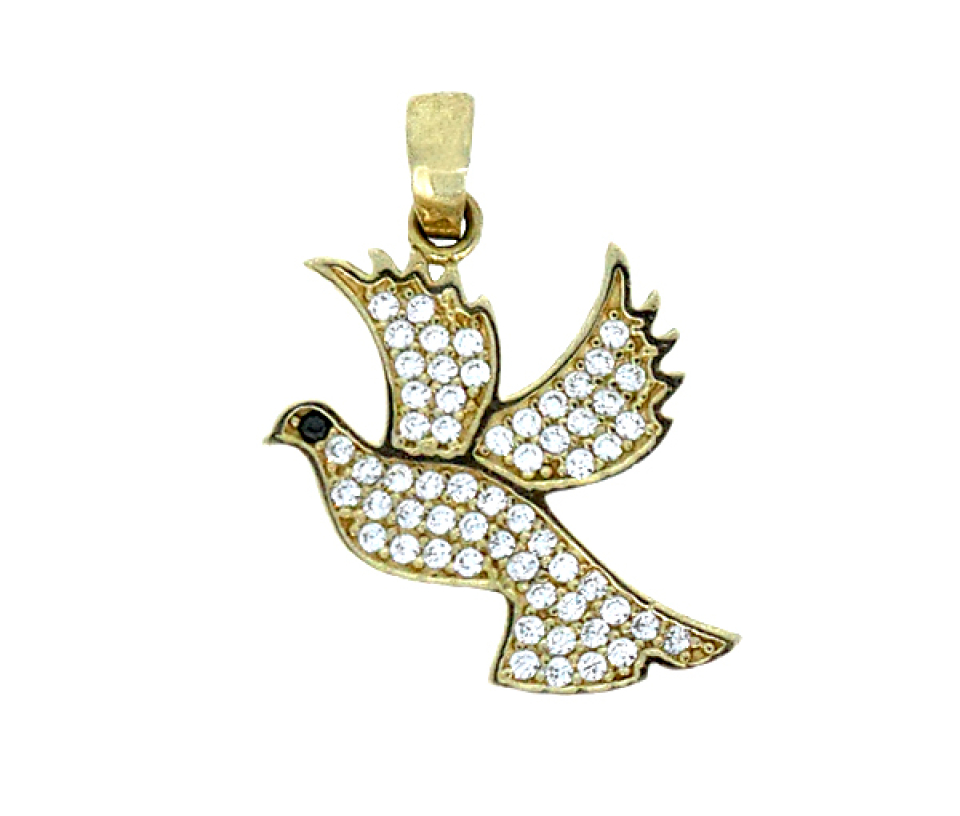 PENDENTIF COLOMBE EN OR SERTI DE CUBIQUES ZIRCONIAS - MB ANIM08 - BIJOUX D'IMPORTATION