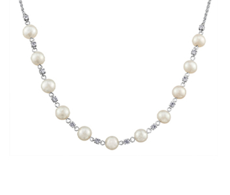 COLLIER EN OR 14K BLANC SERTI DE PERLES D'EAU DOUCE ET DE DIAMANTS CANADIENS - CR ML914WPEA - BIJOUX CANADIEN