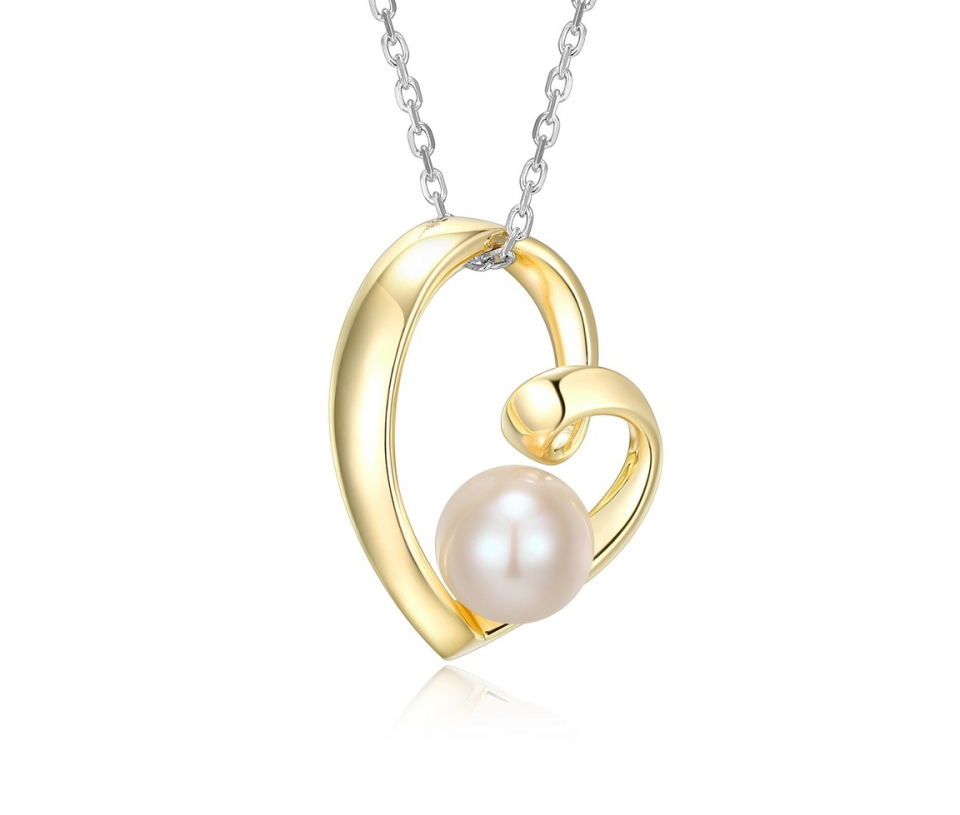 PENDENTIF COEUR AJOURÉ EN ARGENT RHODIÉ/PVD OR 2 TONS SERTI D'UNE PERLE D'EAU DOUCE - PJ R0LBW44546 - ELLE