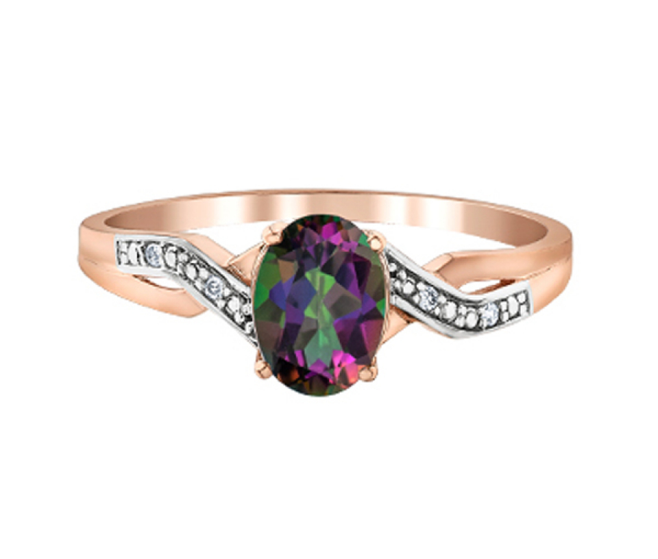 BAGUE EN OR ROSE SERTIE D'UN TOPAZE MYSTIQUE ET DE DIAMANTS - CR DD7394 - BIJOUX CANADIEN