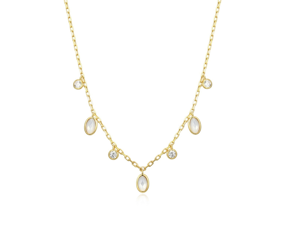 COLLIER EN ARGENT/PVD OR SERTI DE GOUTTES DE NACRE DE PERLE ET DE CUBIQUES ZIRCONIAS - PJ 30AD3KA914 - REIGN