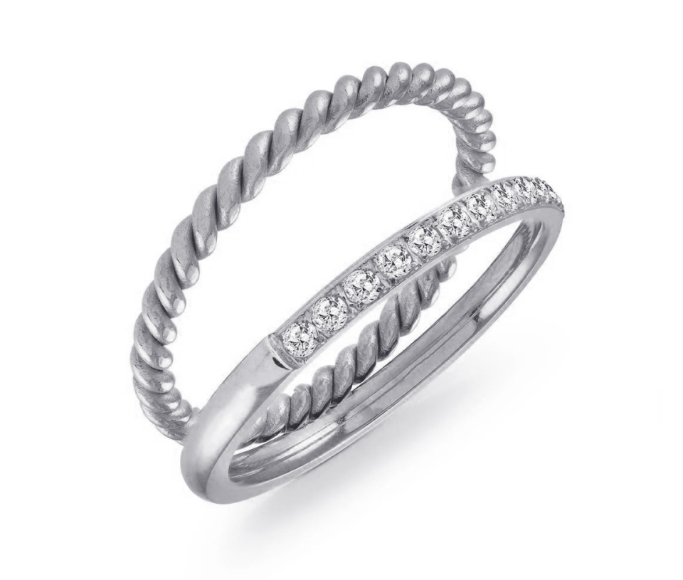 BAGUE DOUBLE EN ACIER TORSADE SERTIE DE CUBIQUES ZIRCONIAS - IG SWR38/5 - VELORIA