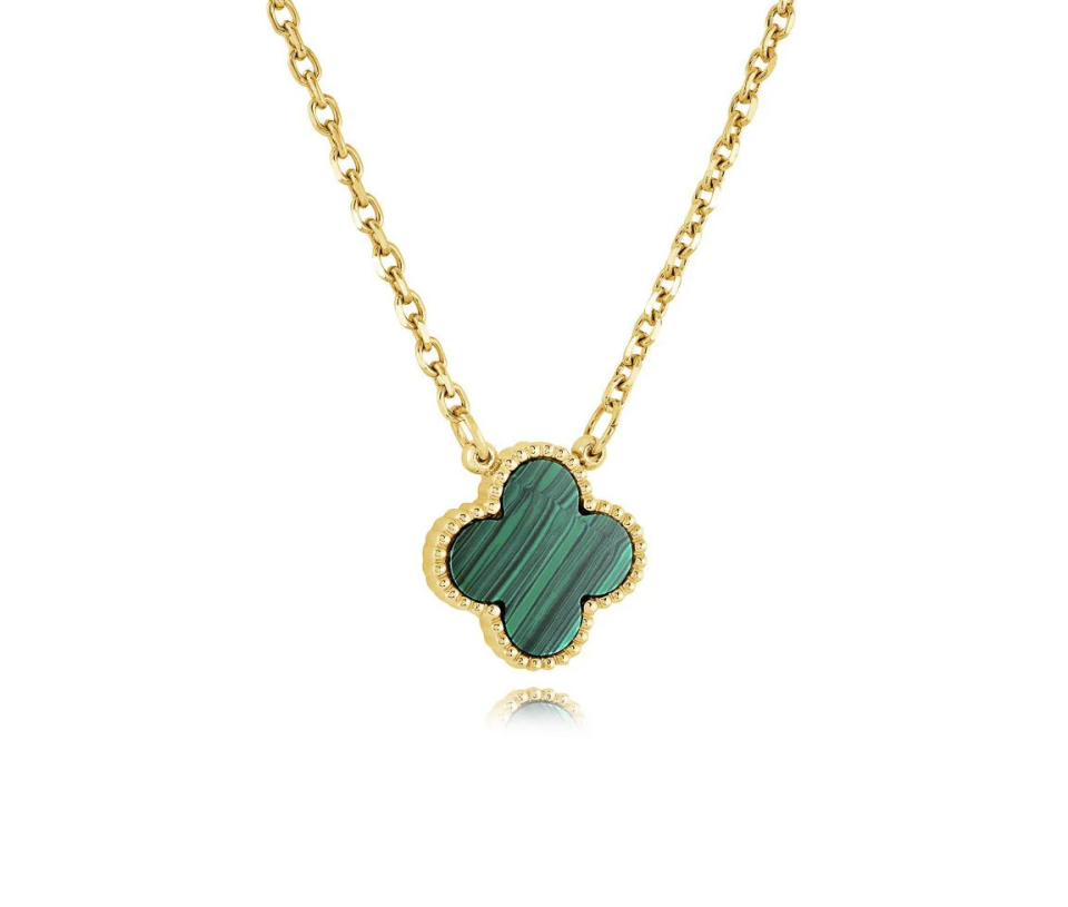 COLLIER TRÈFLE EN ACIER/PVD OR SERTI DE MALACHITE - IG SWP56 - VELORIA