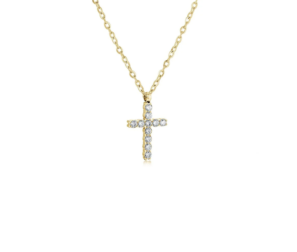 PENDENTIF CROIX EN ACIER/PVD OR SERTI DE CUBIQUES ZIRCONIAS ET SA CHAINE - IG SWP97 - ITALGEM