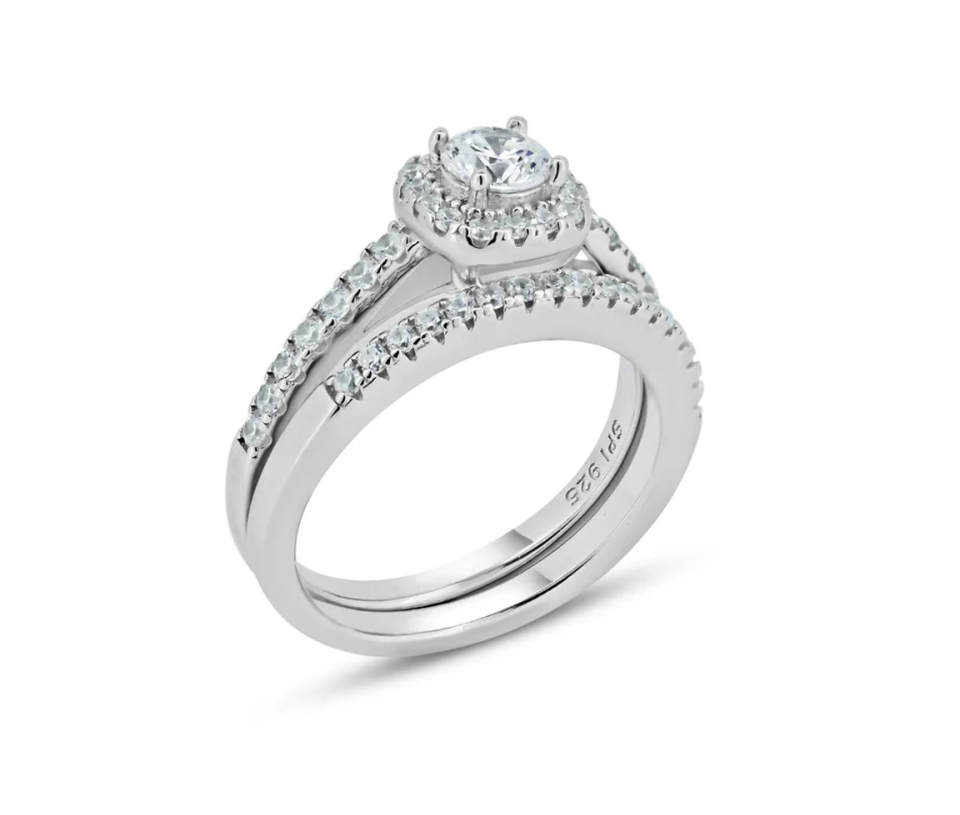 SET ALLIANCES EN ARGENT RHODIÉ SERTI DE CUBIQUES ZIRCONIAS - SP STR01171/7 - BIJOUX D'IMPORTATION