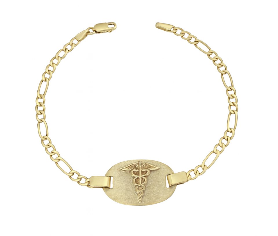 BRACELET MÉDICAL EN OR JAUNE À MAILLE FIGARO - MB MEDFIG325Y - BIJOUTERIE SUISSE INC.