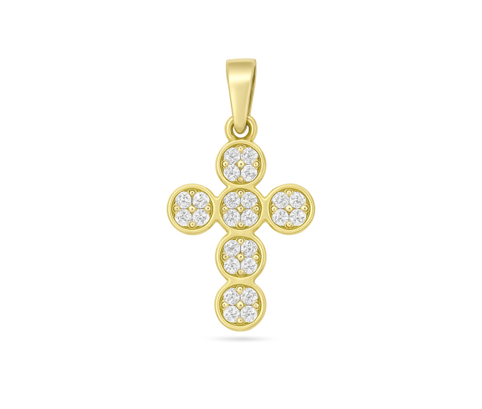 PENDENTIF CROIX EN OR JAUNE SERTI DE CUBIQUES ZIRCONIAS - MB CROIX74 - BIJOUX D'IMPORTATION