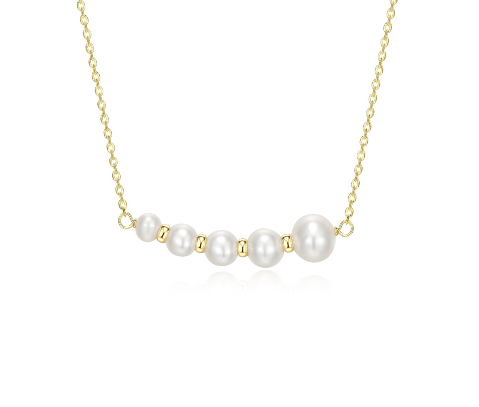 COLLIER EN ARGENT/PVD OR SERI DE 5 PERLES GRADUÉES - PJ 30ABQY4544 - REIGN