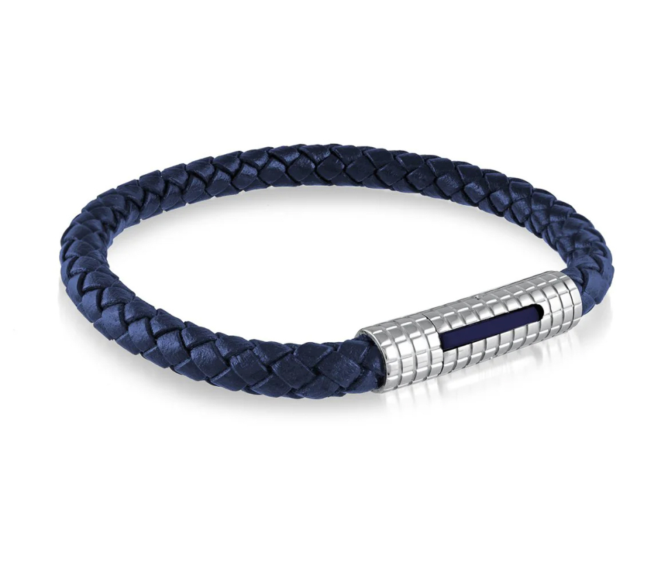BRACELET EN CUIR TRESSÉ ET ACIER/PVD BLEU 2 TONS - IG SLB97 - ITALGEM