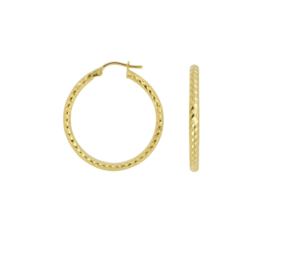 BOUCLES ANNEAUX EN OR JAUNE TAILLÉES DIAMANT - S BOU33 - BIJOUX D'IMPORTATION