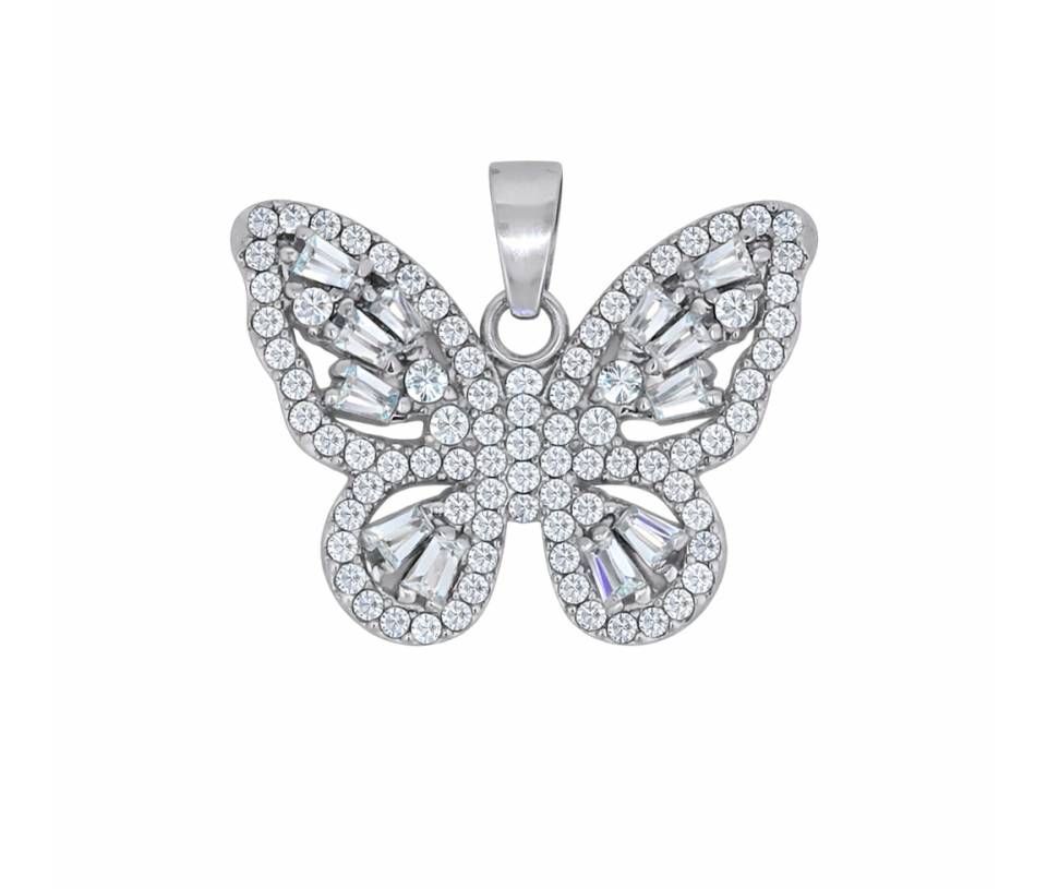 PENDENTIF PAPILLON EN ARGENT RHODIÉ SERTI DE CUBIQUES ZIRCONIAS - MB ANIM34S - BIJOUX D'IMPORTATION