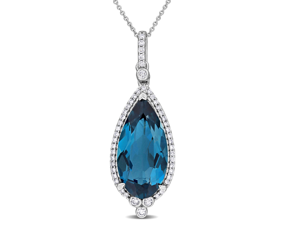 PENDENTIF EN OR BLANC SERTI D'UN TOPAZE BLUE LONDON ET DE DIAMANTS - DM FC2HUHZT - PERLE D'IMPORTATION