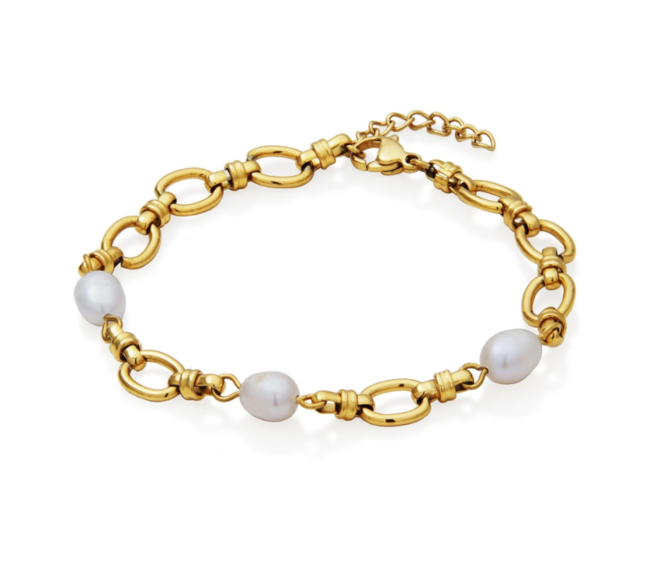 BRACELET EN ACIER/PVD OR SERTI DE PERLES D'EAU DOUCE - PJ T1XH960270 - STEELX