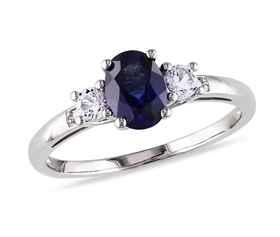 BAGUE EN OR BLANC SERTIE DE SAPHIRS DE LABORATOIRE DE DIAMANTS - DM FC0VPV - PERLE D'IMPORTATION