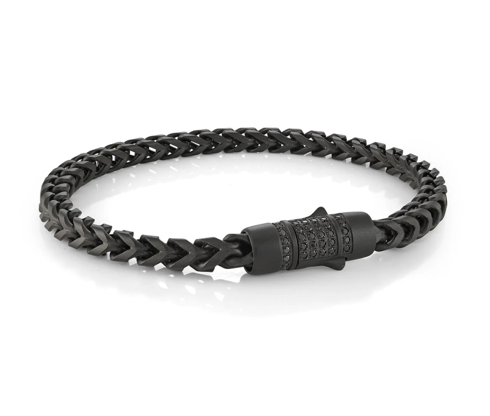 BRACELET EN ACIER/PVD NOIR MAT È MAILLE FRANCO RONDE SERTI DE CUBIQUES ZIRCONIAS NOIRS - IG SMB752 - ITALGEM