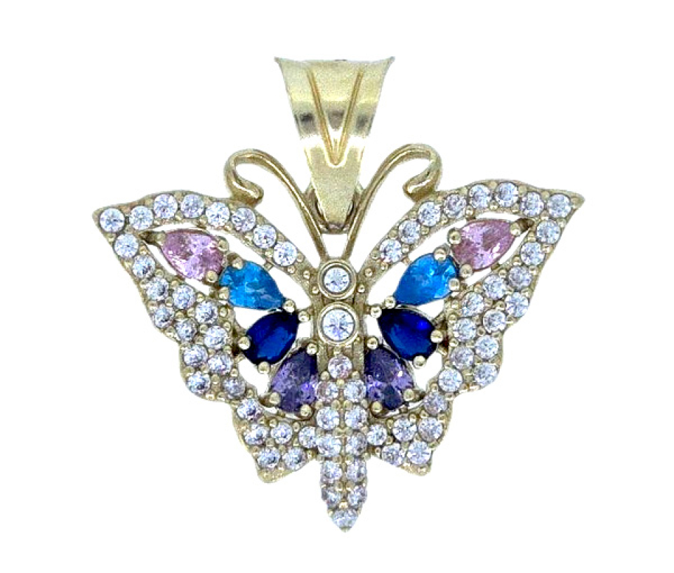 PENDENTIF PAPILLON EN OR JAUNE SERTI DE CUBIQUES ZIRCONIAS - MB ANIM24 - BIJOUX D'IMPORTATION