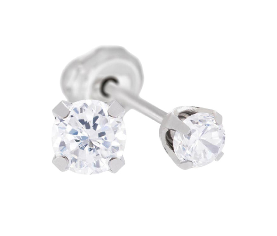 BOUCLES DE PERÇAGE EN OR BLANC SERTIES DE CUBIQUES ZIRCONIAS (*PERÇAGE GRATUIT) - IN 129E - PERÇAGE