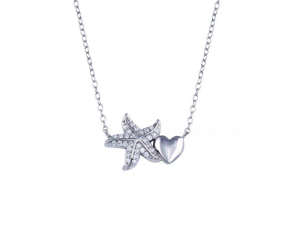 PENDENTIF ÉTOILE DE MER ET COEUR EN ARGENT RHODIÉ SERTI DE CUBIQUES ZIRCONIAS - SP STP01782 - BIJOUX D'IMPORTATION