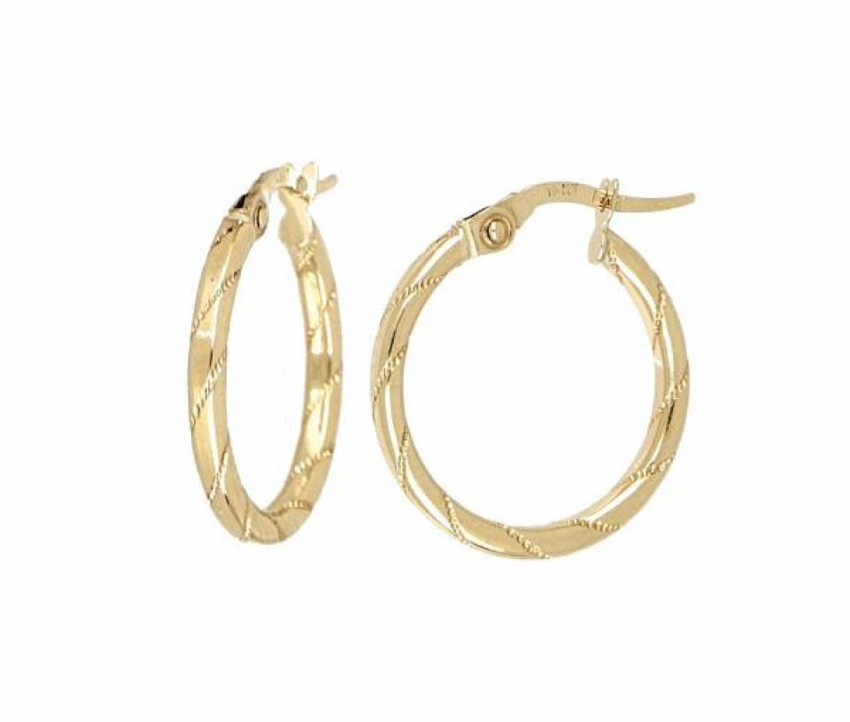 BOUCLES ANNEAUX EN OR JAUNE AVEC TAILLE DIAMANT EN TORSADE - SY 1026I - BIJOUX D'IMPORTATION