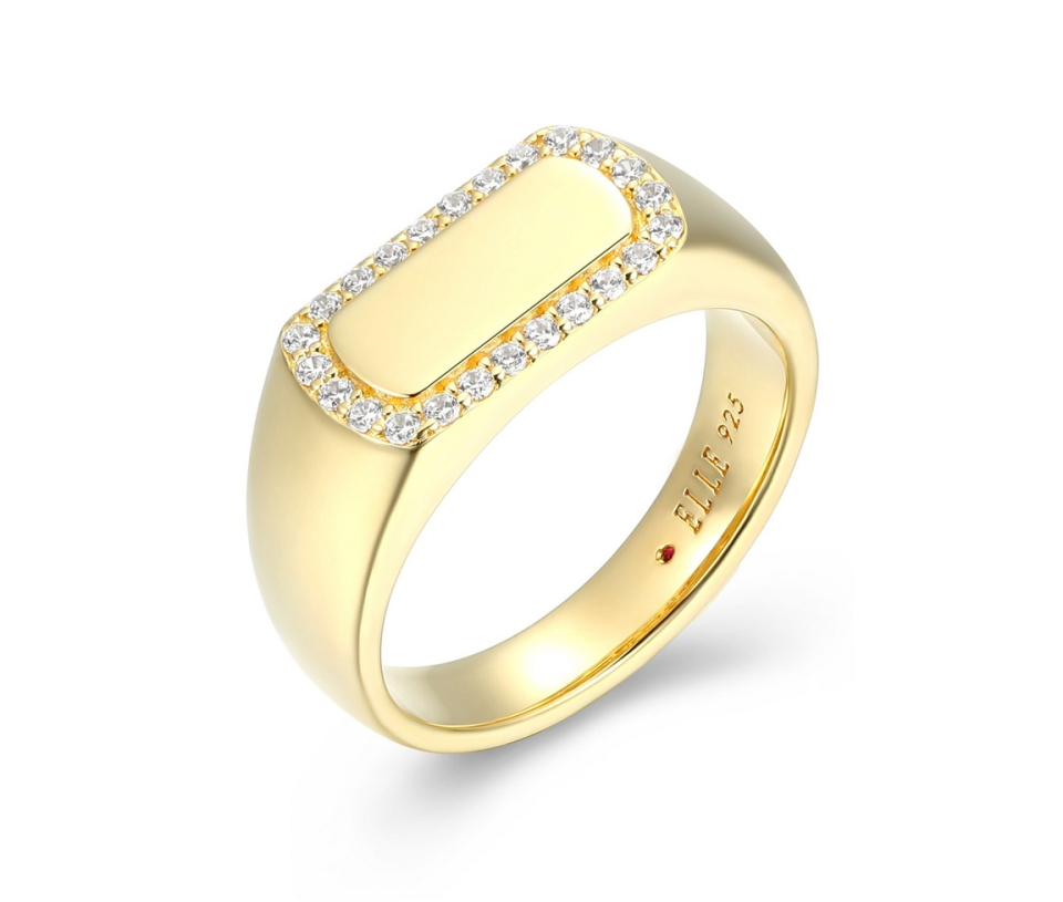 BAGUE STYLE CHEVALIER EN ARGENT/PVD OR SERTIE DE CUBIQUES ZIRCONIAS - PJ 34LAK200AC - ELLE