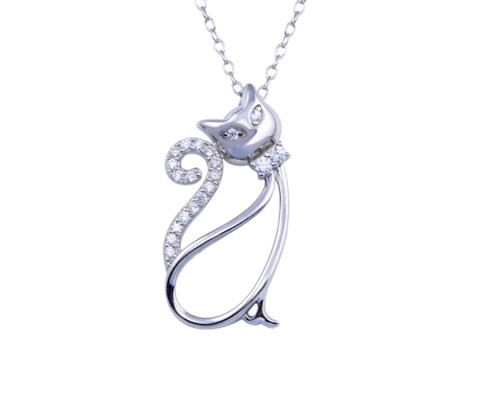 PENDENTIF CHAT AJOURÉ EN ARGENT RHODIÉ SERTI DE CUBIQUES ZIRCONIAS - SP BGP01404 - BIJOUX D'IMPORTATION