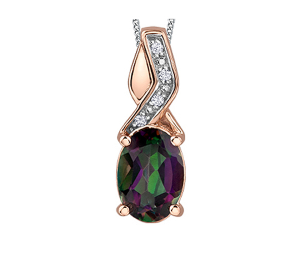PENDENTIF EN OR ROSE SERTI D'UN TOPAZE MYSTIQUE ET DE DIAMANTS - CR DD7735RW - BIJOUX CANADIEN